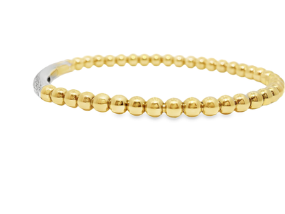 0.64CT Diamond ID Plain Beads Stretch Bangle 14k Yellow Gold