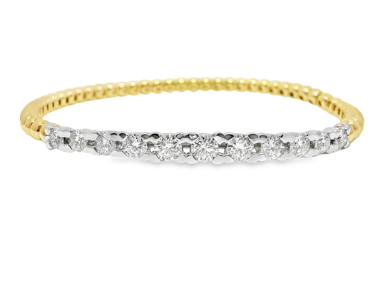 2.08CT Diamond Prong ID Plain Beads Stretch Bangle 14k Yellow Gold