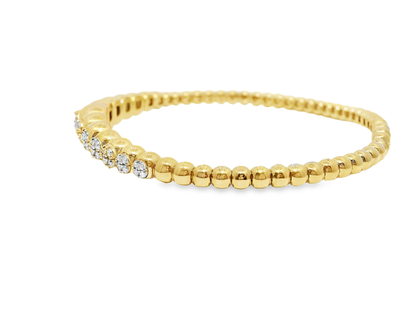 0.69CT Diamond 4 Stone Cluster ID Plain Beads Stretch Bangle 14k Yellow Gold