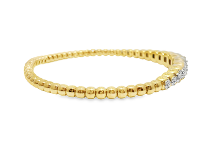 0.69CT Diamond 4 Stone Cluster ID Plain Beads Stretch Bangle 14k Yellow Gold