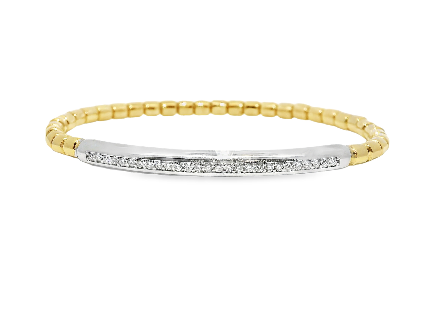 0.31CT Diamond ID Plain Beads Stretch Bangle 14k Yellow Gold