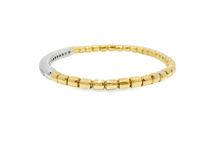 0.31CT Diamond ID Plain Beads Stretch Bangle 14k Yellow Gold