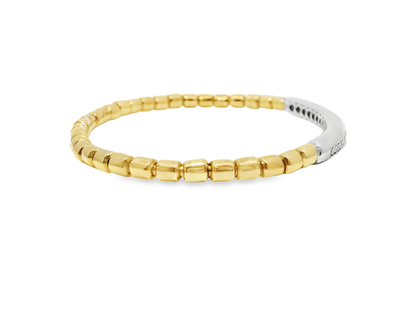 0.31CT Diamond ID Plain Beads Stretch Bangle 14k Yellow Gold
