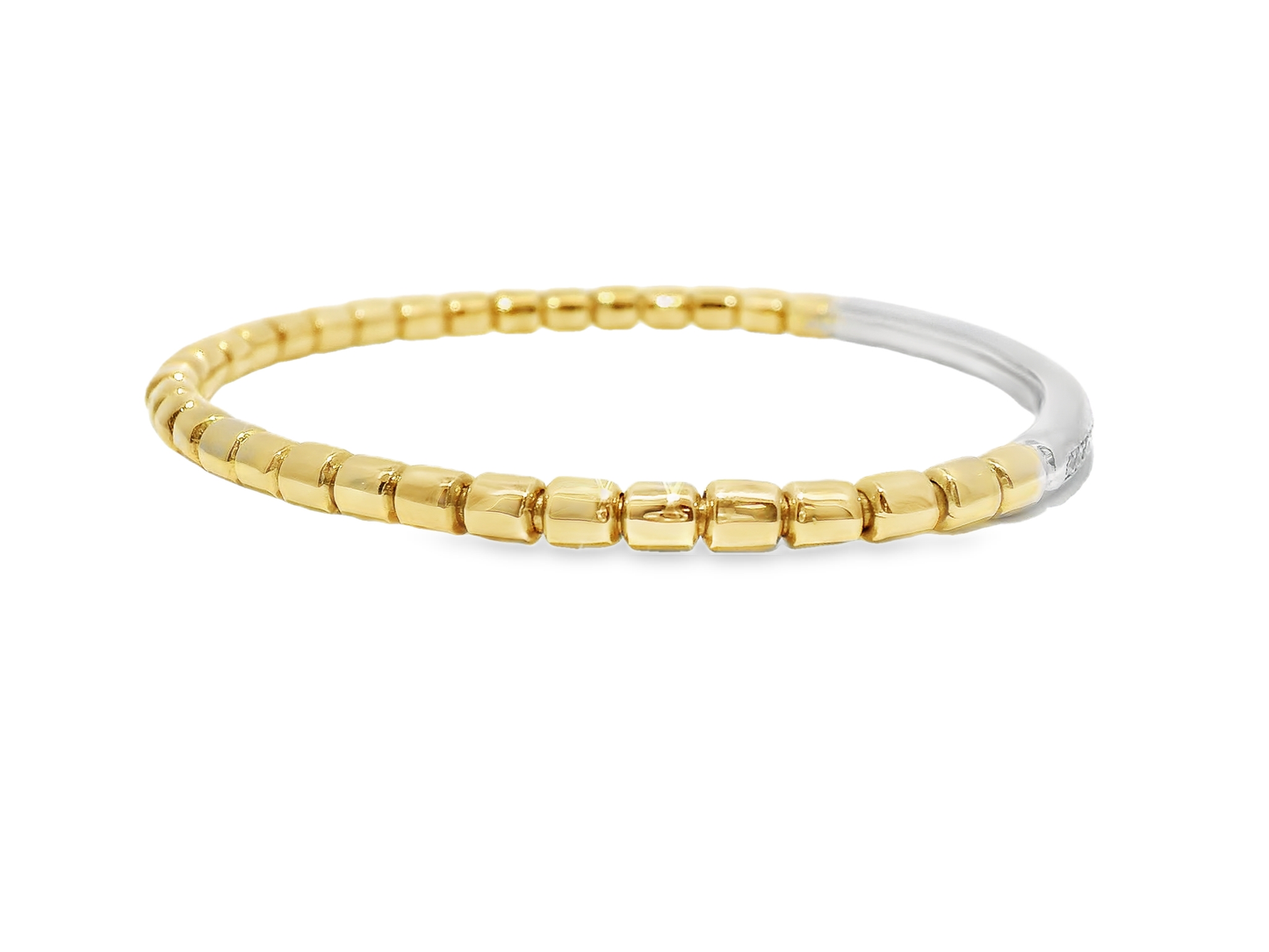 0.50CT Diamond ID Plain Beads Stretch Bangle 14k Yellow Gold