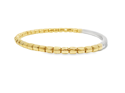 0.50CT Diamond ID Plain Beads Stretch Bangle 14k Yellow Gold