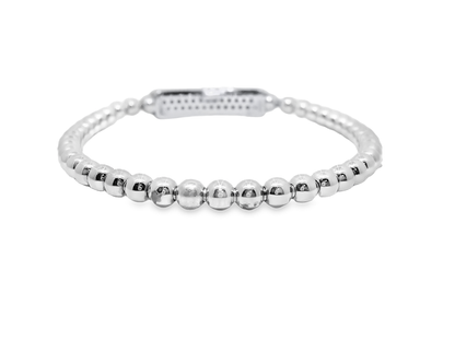 0.50CT Diamond ID Plain Beads Stretch Bangle 14k White Gold