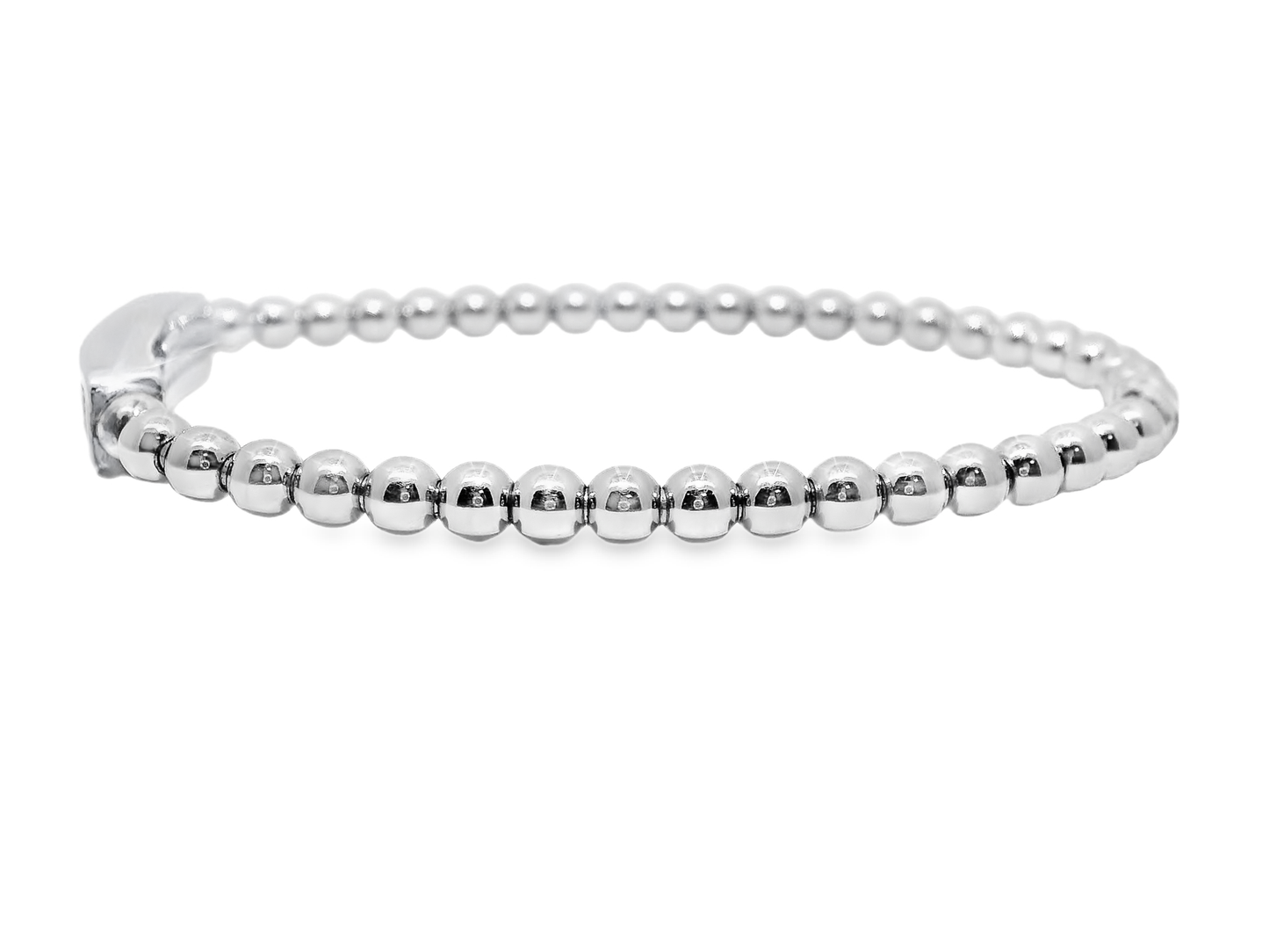 0.50CT Diamond ID Plain Beads Stretch Bangle 14k White Gold