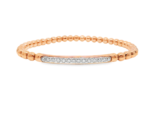 0.22CT Diamond ID Plain Beads Stretch Bangle 14k Rose Gold