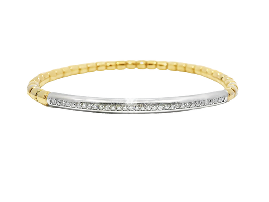 0.50CT Diamond ID Plain Beads Stretch Bangle 14k Yellow Gold