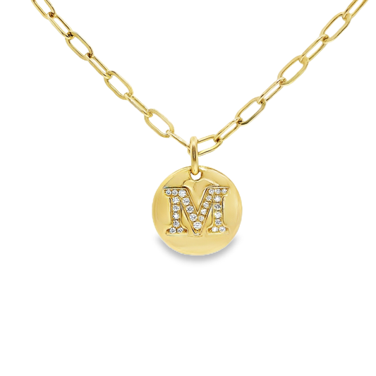 0.12CT Diamond M Initial Pendant 14k Yellow Gold