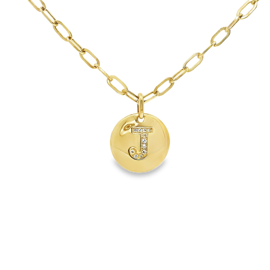 0.06Ct Diamond J Initial Pendant 14k Yellow Gold