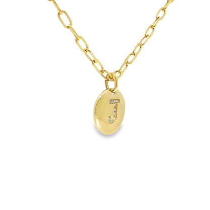 0.06Ct Diamond J Initial Pendant 14k Yellow Gold