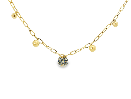 0.06CT Diamond 0.73CT Blue Sapphire Pendant 14k Yellow Gold