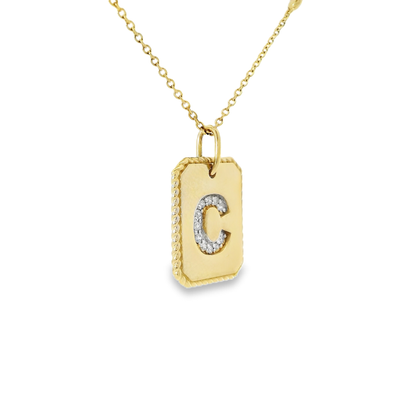 0.17CT Diamond C Initial Pendant 14k Yellow Gold