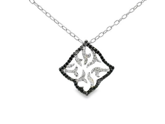 0.65CT Diamond 0.50Ct Black Diamond Pendant 14k White Gold