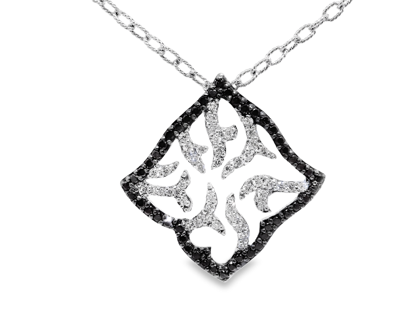 0.65CT Diamond 0.50Ct Black Diamond Pendant 14k White Gold