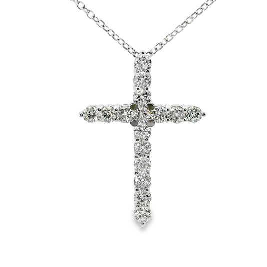 3.96CT Diamond Cross Pendant 14k White Gold