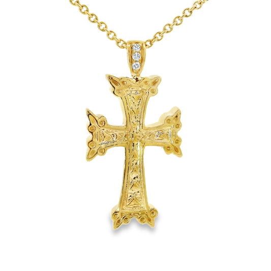 0.03CT Diamond Cross Pendant 14k Yellow Gold