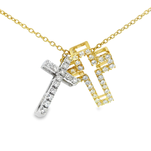 1.02CT Diamond Cross Pendant 14k Yellow Gold