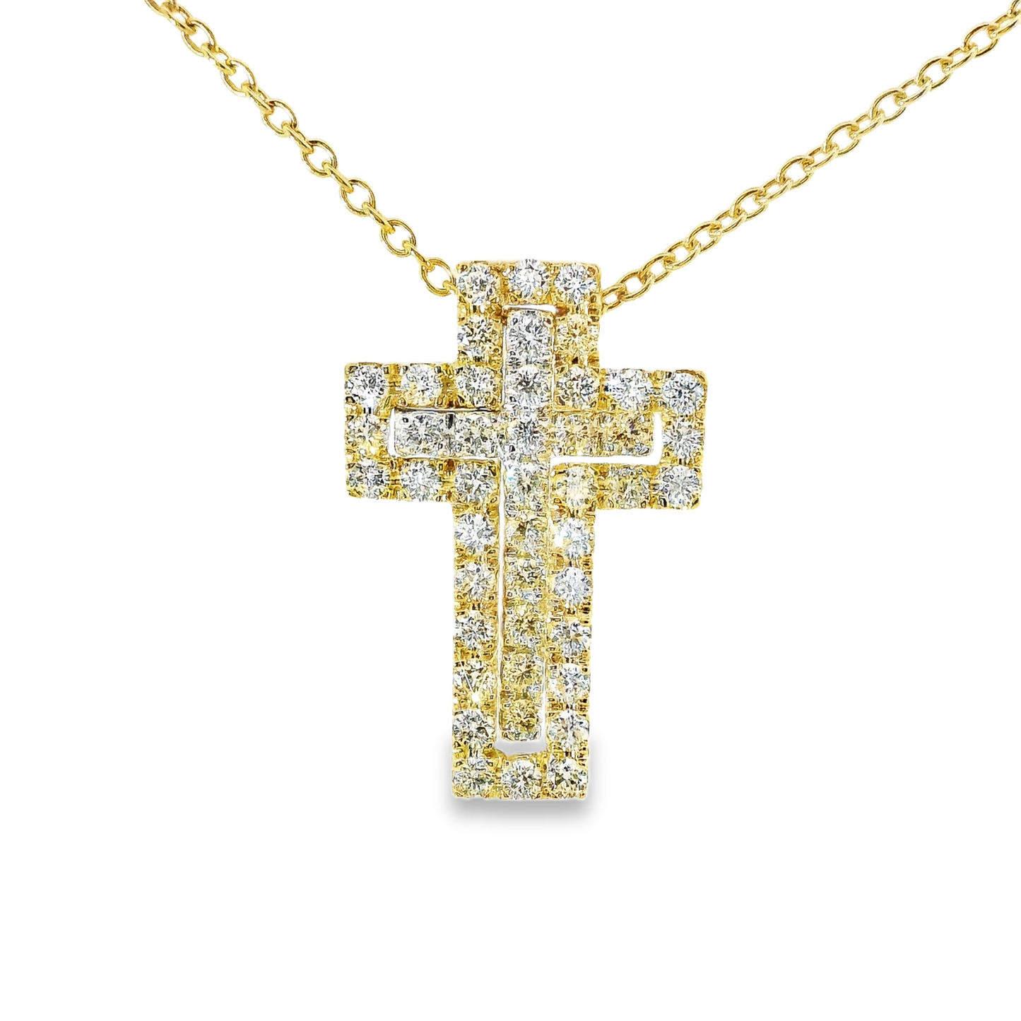 1.02CT Diamond Cross Pendant 14k Yellow Gold