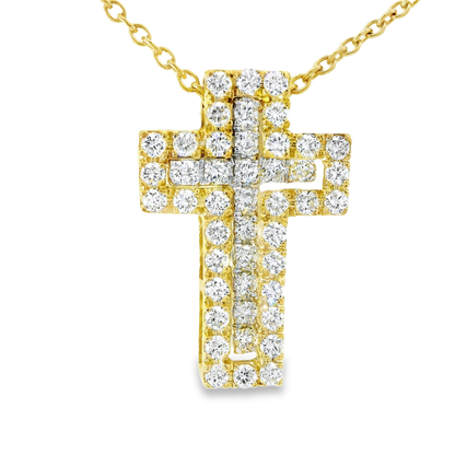 1.02CT Diamond Cross Pendant 14k Yellow Gold
