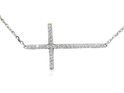 0.34CT Diamond Cross Pendant 14k White Gold
