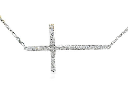 0.34CT Diamond Cross Pendant 14k White Gold
