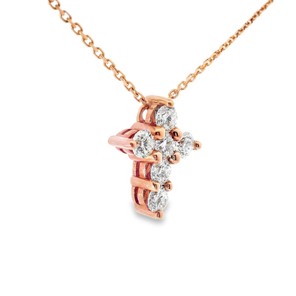 0.80CT Diamond Cross Pendant 14k Rose Gold
