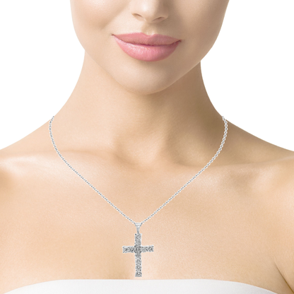 1.22CT Diamond Cross Pendant 14k White Gold