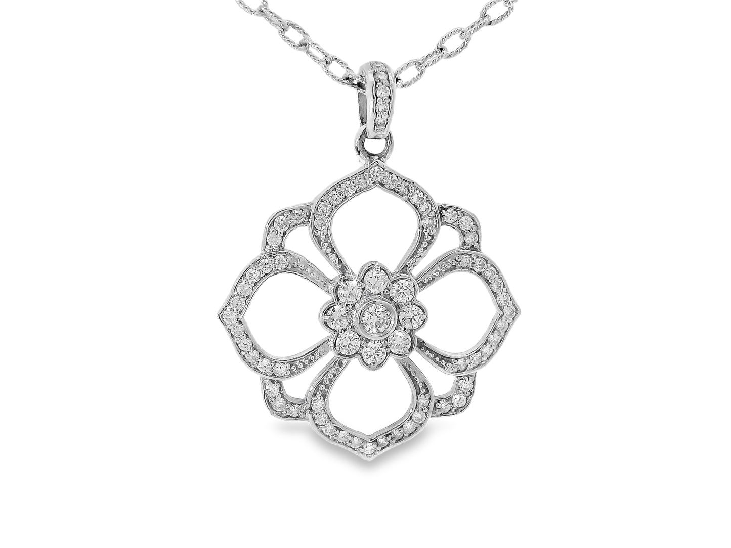1.09CT Diamond Pendant 14k White Gold