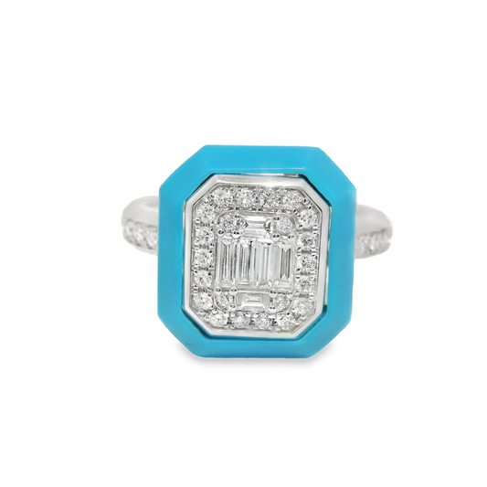 0.59CT Turquoise & Diamond Ring 14k White Gold
