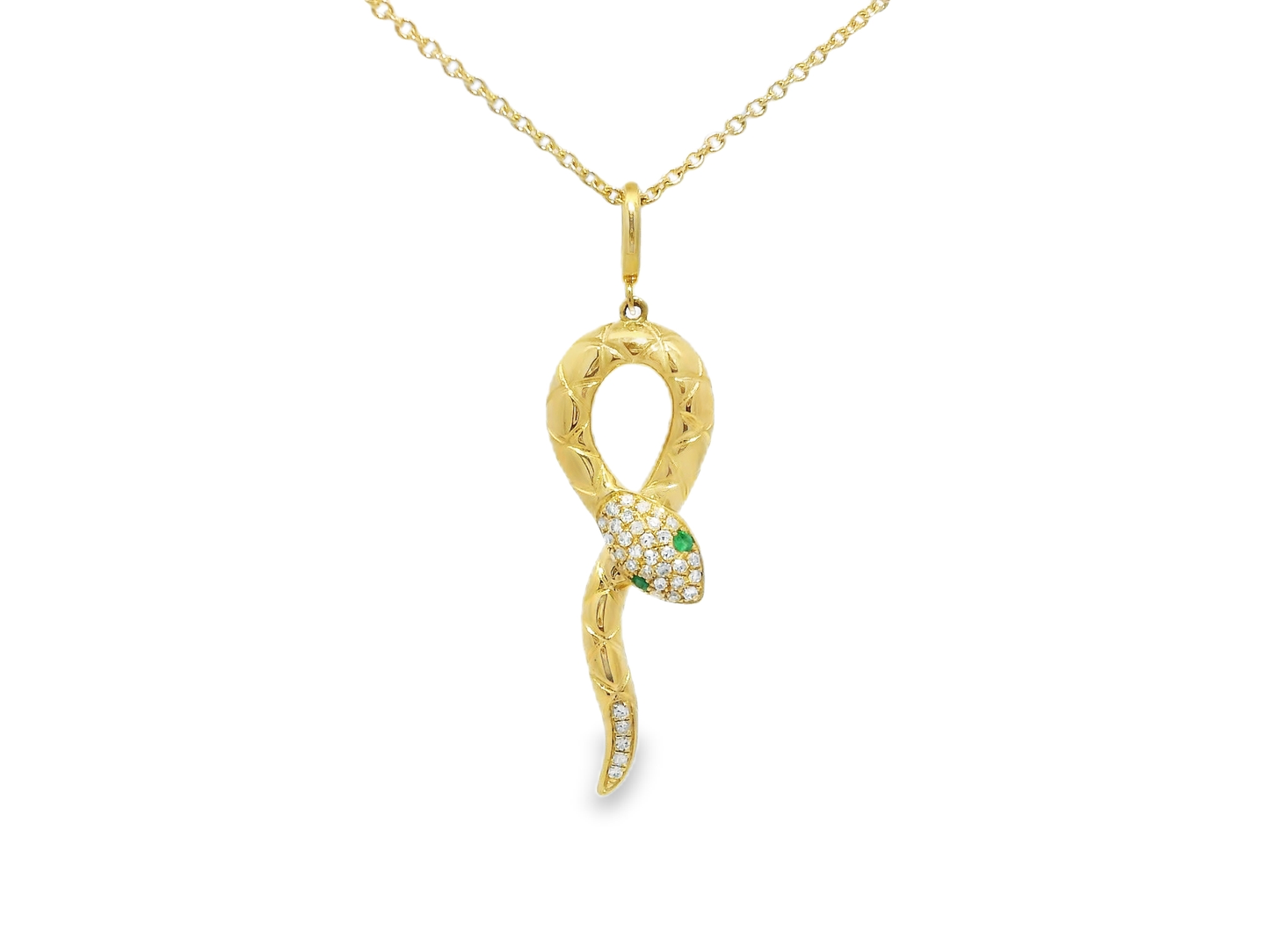 0.10CT Diamond 0.02CT Emerald Pendant 14k Yellow Gold