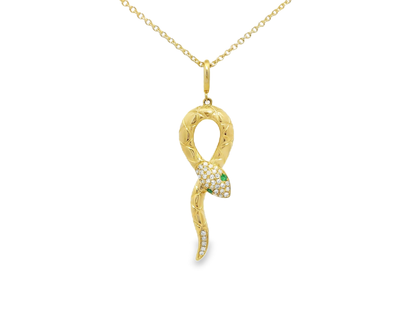 0.10CT Diamond 0.02CT Emerald Pendant 14k Yellow Gold