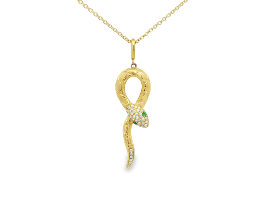 0.10CT Diamond 0.02CT Emerald Pendant 14k Yellow Gold