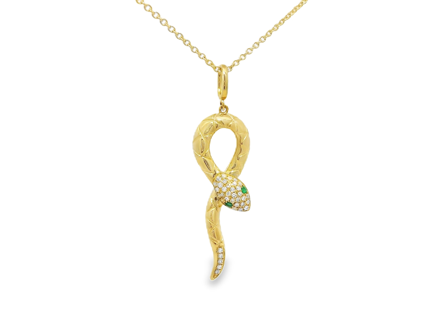 0.10CT Diamond 0.02CT Emerald Pendant 14k Yellow Gold