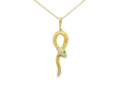 0.10CT Diamond 0.02CT Emerald Pendant 14k Yellow Gold