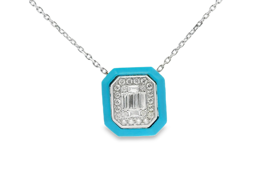 0.42CT Diamond 0.94CT Turquoise Pendant 14k White Gold