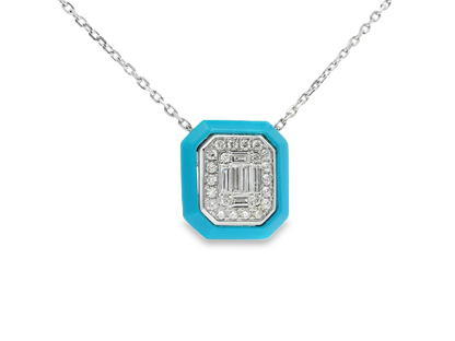 0.42CT Diamond 0.94CT Turquoise Pendant 14k White Gold