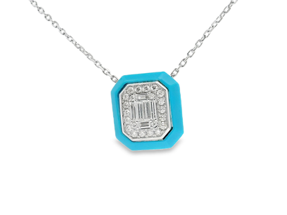 0.42CT Diamond 0.94CT Turquoise Pendant 14k White Gold