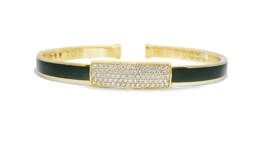 0.64CT Diamond Bangle with Black Enamel 18k Yellow Gold