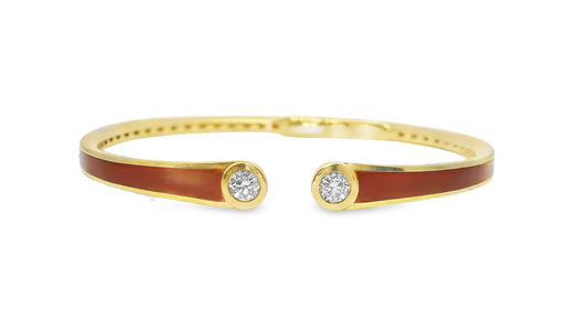 0.35CT Diamond Bangle with Red Enamel18k Yellow Gold