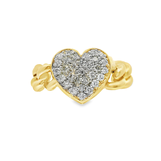 0.56CT Diamond Chain Heart Link Ring 18k Yellow Gold
