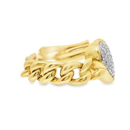 0.56CT Diamond Chain Heart Link Ring 18k Yellow Gold