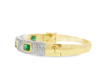 1.20CT Diamond 2.95CT Emerald Cute Bangle 14k Yellow Gold