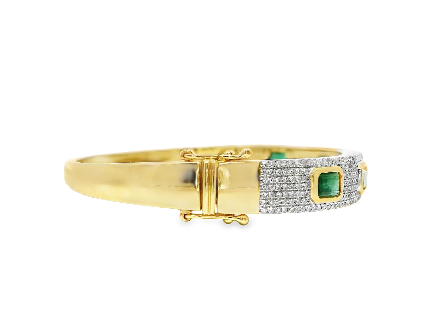 1.20CT Diamond 2.95CT Emerald Cute Bangle 14k Yellow Gold