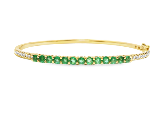 0.26CT Diamond 1.31CT Emerald Cut Bangle 14k Yellow Gold