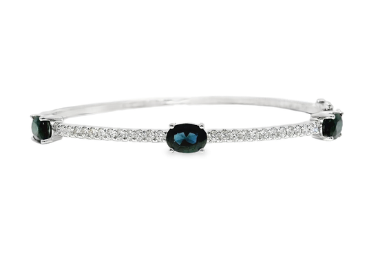 0.66CT Diamond 3.20CT Blue Sapphire Bangle 14k White Gold