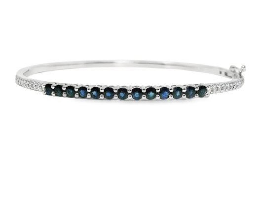 0.26CT Diamond 1.50CT Blue Sapphire Bangle 14k White Gold