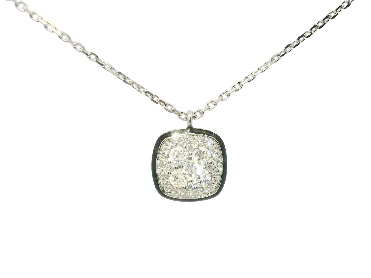 0.43CT Diamond Pendant with Black Enamel 14k White Gold