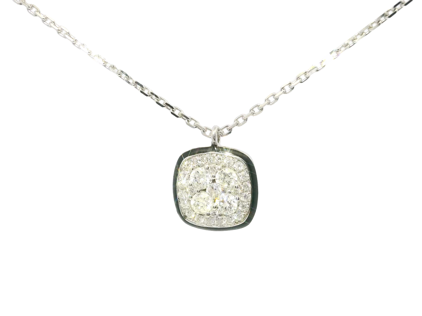 0.43CT Diamond Pendant with Black Enamel 14k White Gold